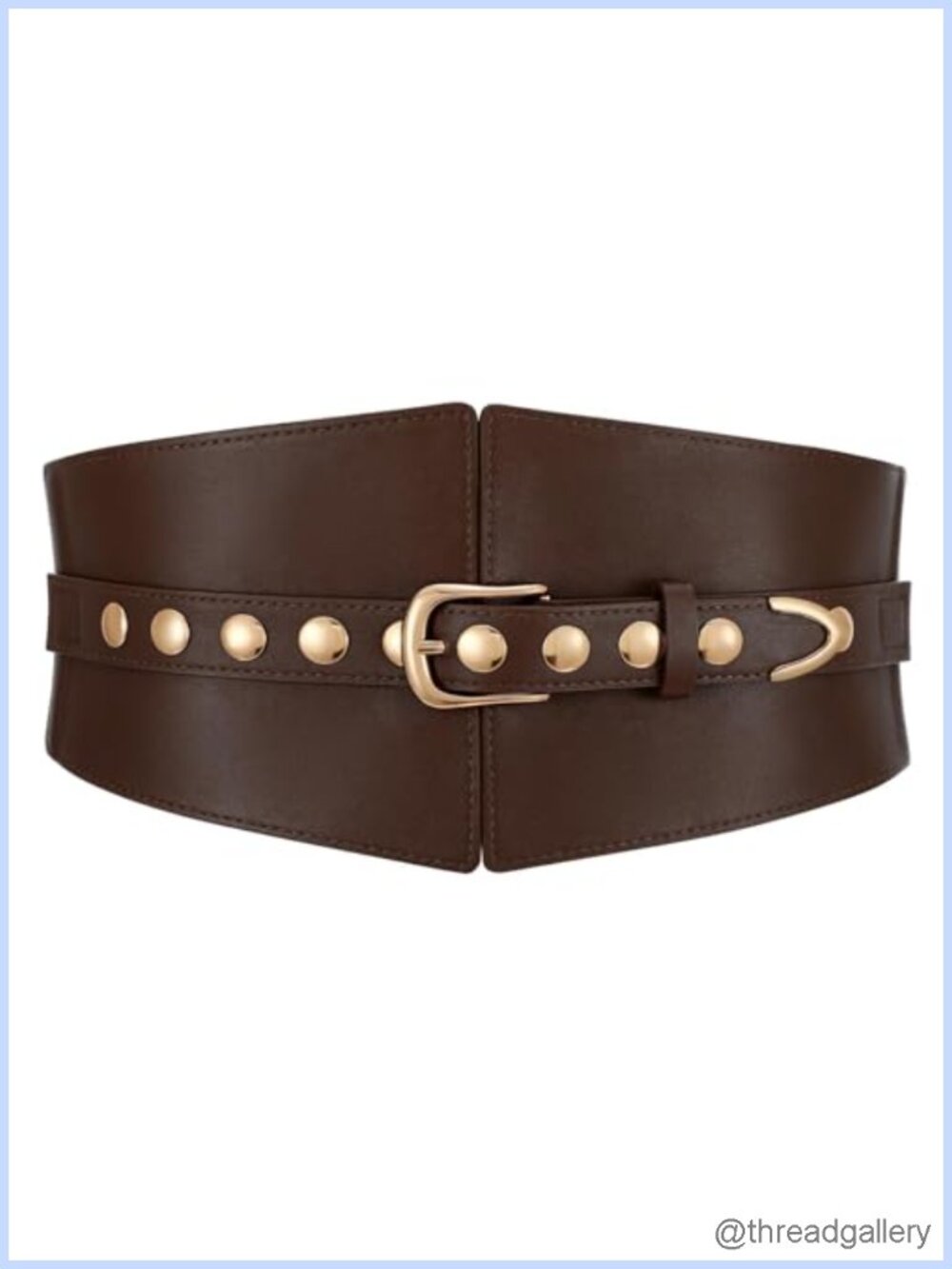 Wide Elastic Stretchy Belt Faux Leather Gold Rivet Buckle Waist Cinch Dress